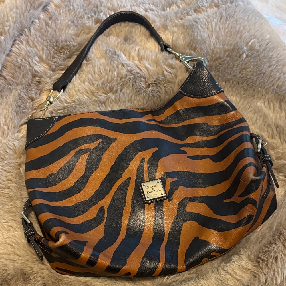 Dooney & Bourke Zebra Stripe Hobo Bag - Black and Brown